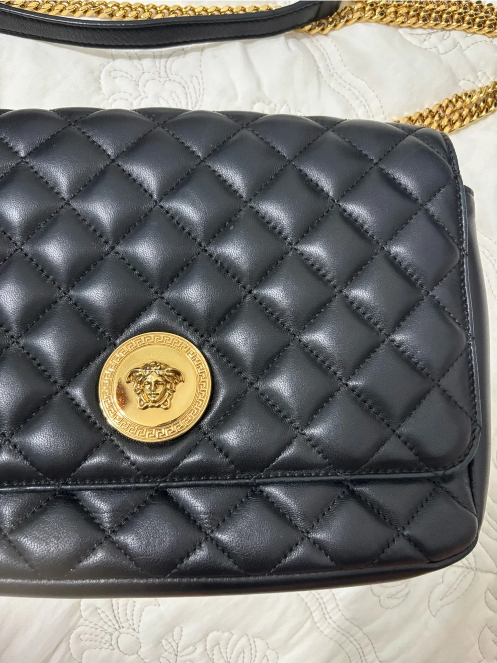 Versace Black Quilted Leather Shoulder Bag